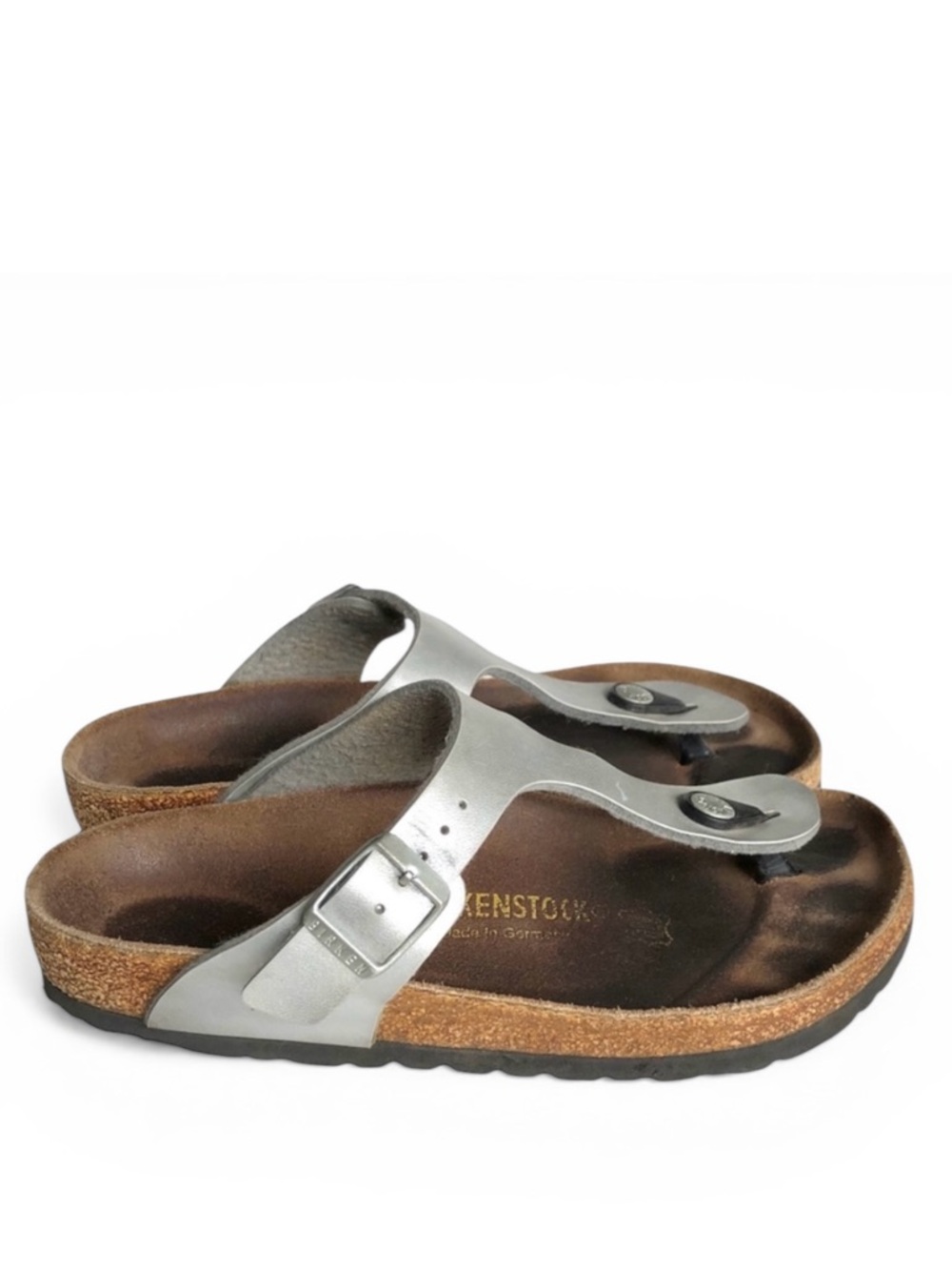 Birkenstock Gizeh Birko Flor Metallic Silver Sandals Thong Slides Women’s 36
